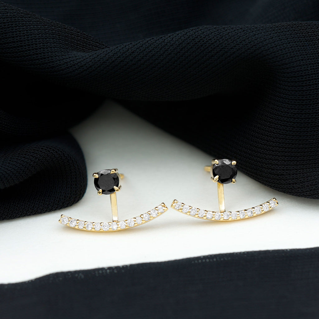 1 Carat Black Spinel Jacket Earrings with Diamond Stones