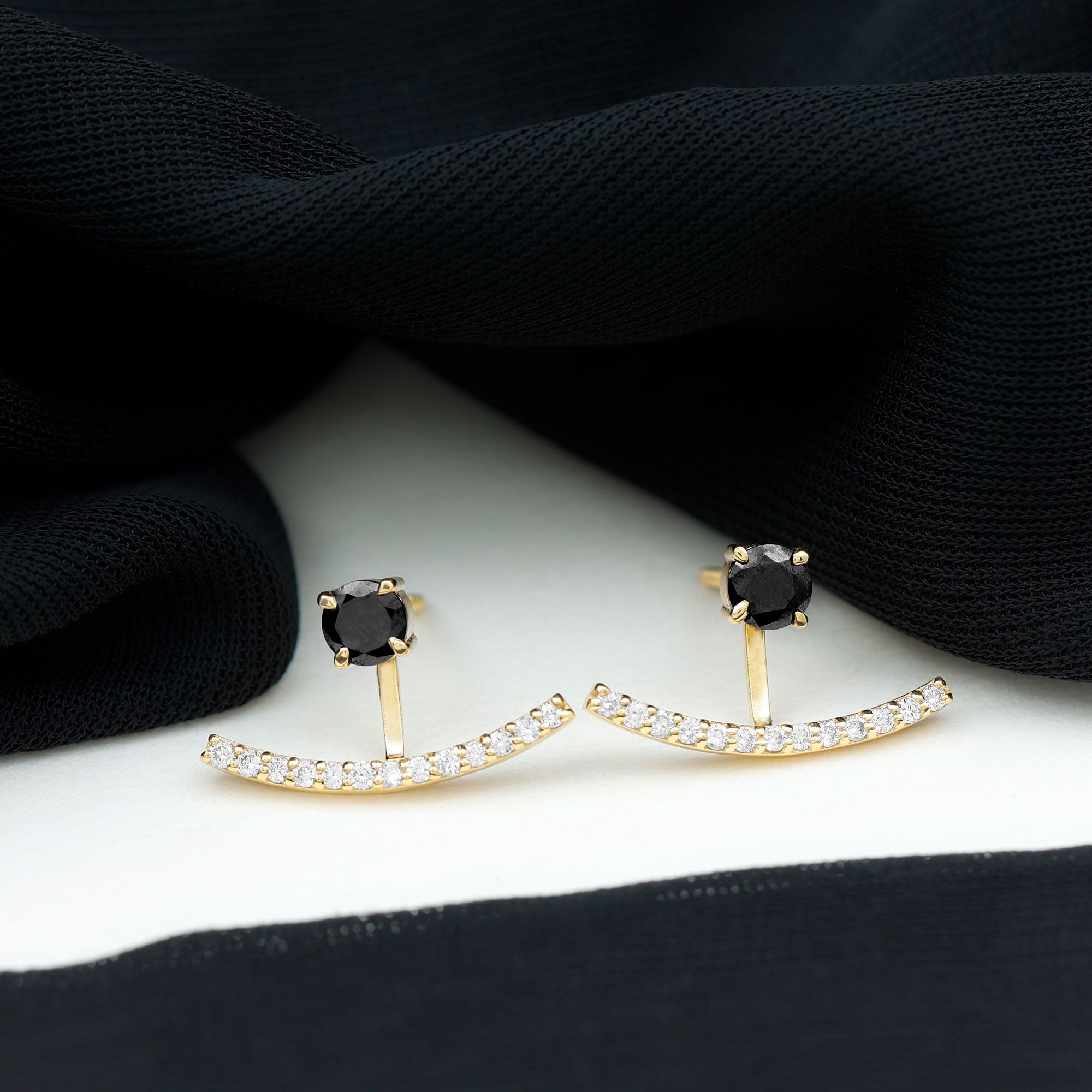 1 Carat Black Spinel Jacket Earrings with Diamond Stones