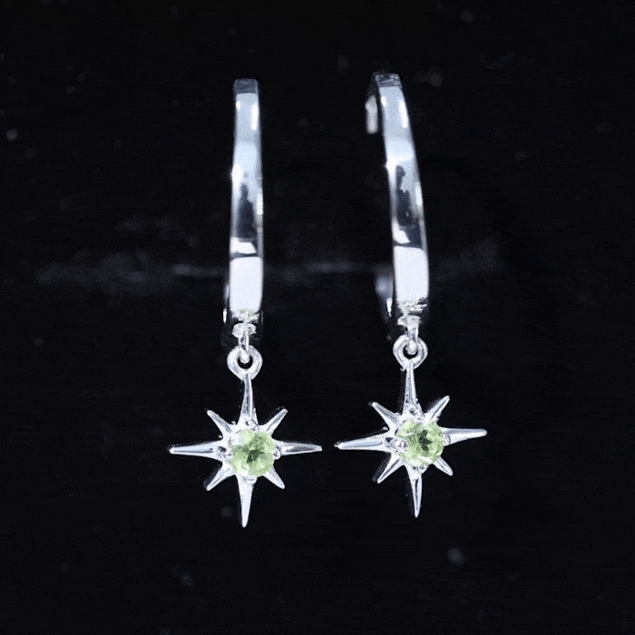 Real Peridot Starburst Hoop Drop Earrings