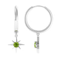 Real Peridot Starburst Hoop Drop Earrings
