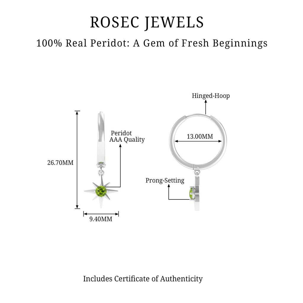 Real Peridot Starburst Hoop Drop Earrings
