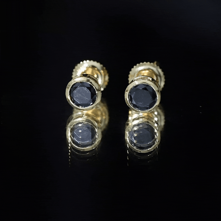 5MM Created Black Diamond Solitaire Stud Earring in Bezel Setting