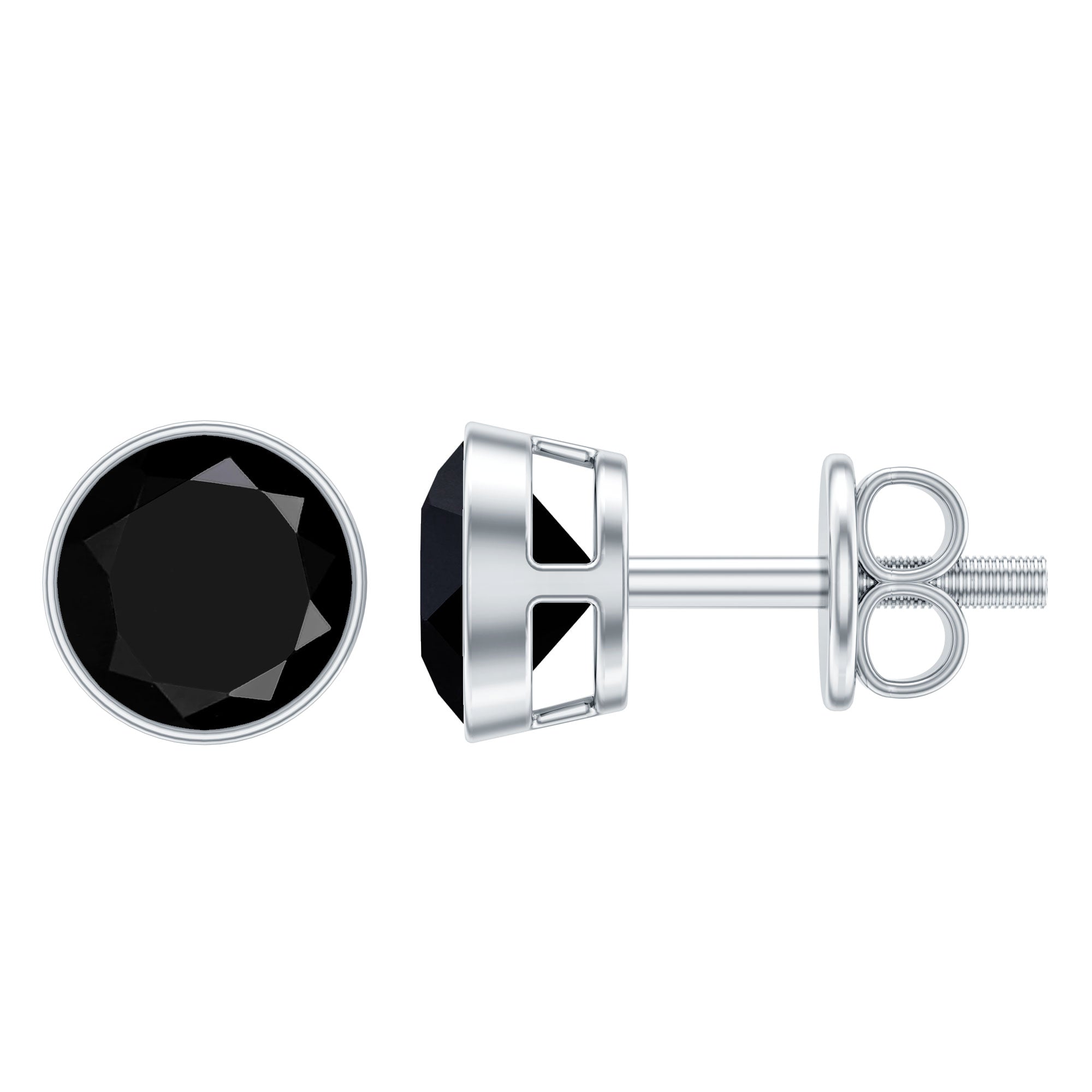 5MM Created Black Diamond Solitaire Stud Earring in Bezel Setting