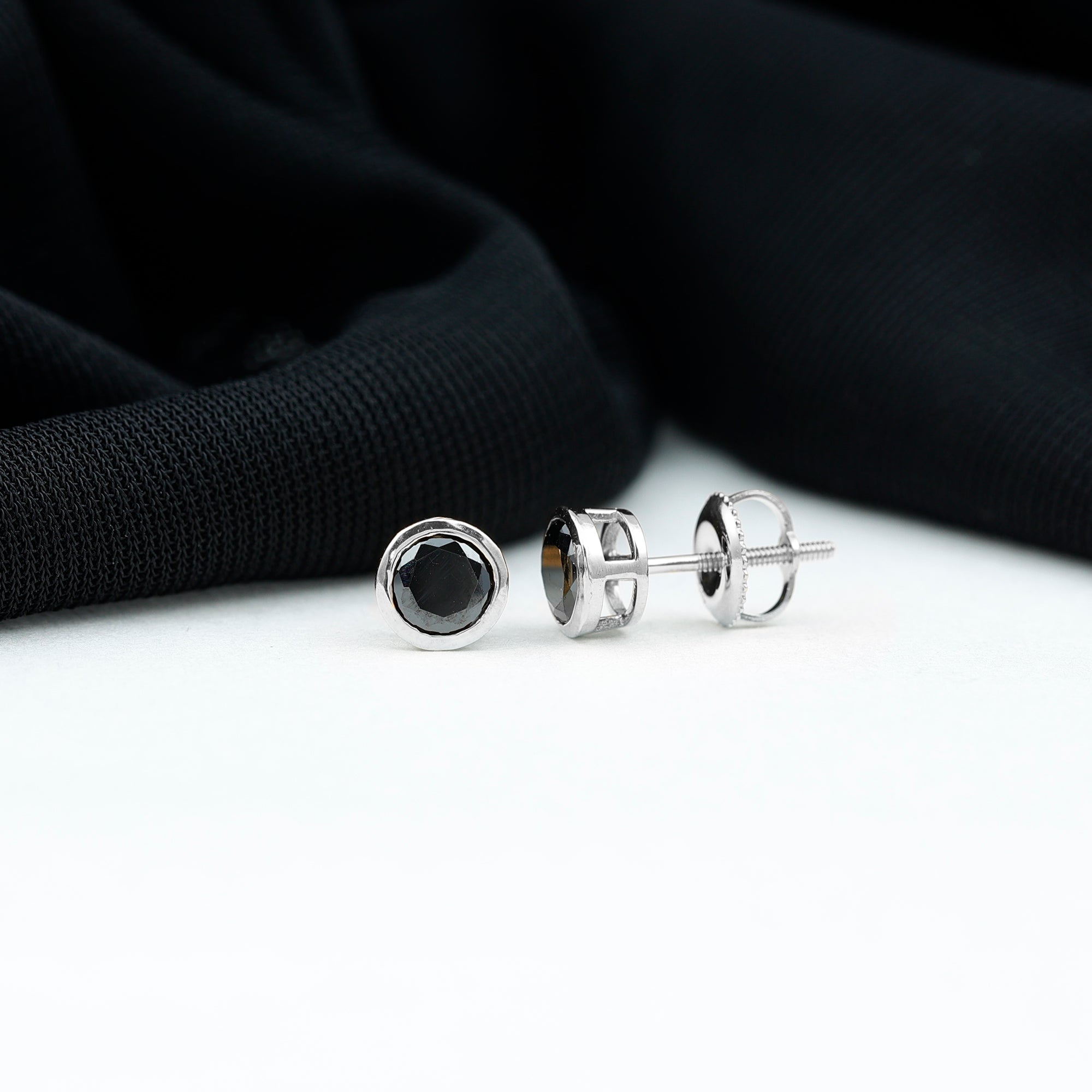 5MM Created Black Diamond Solitaire Stud Earring in Bezel Setting