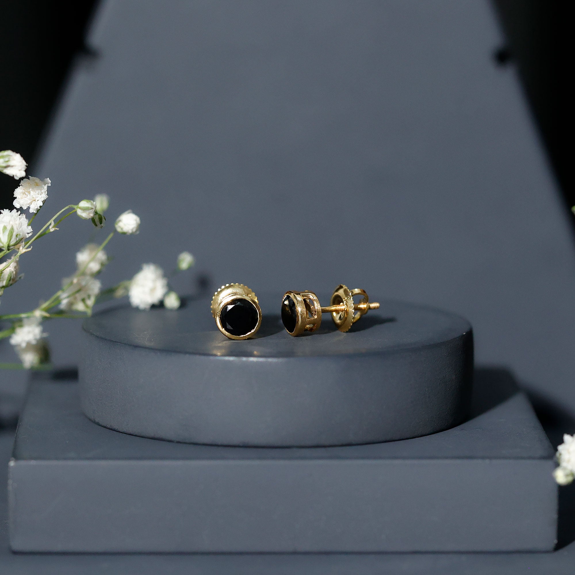 5MM Created Black Diamond Solitaire Stud Earring in Bezel Setting