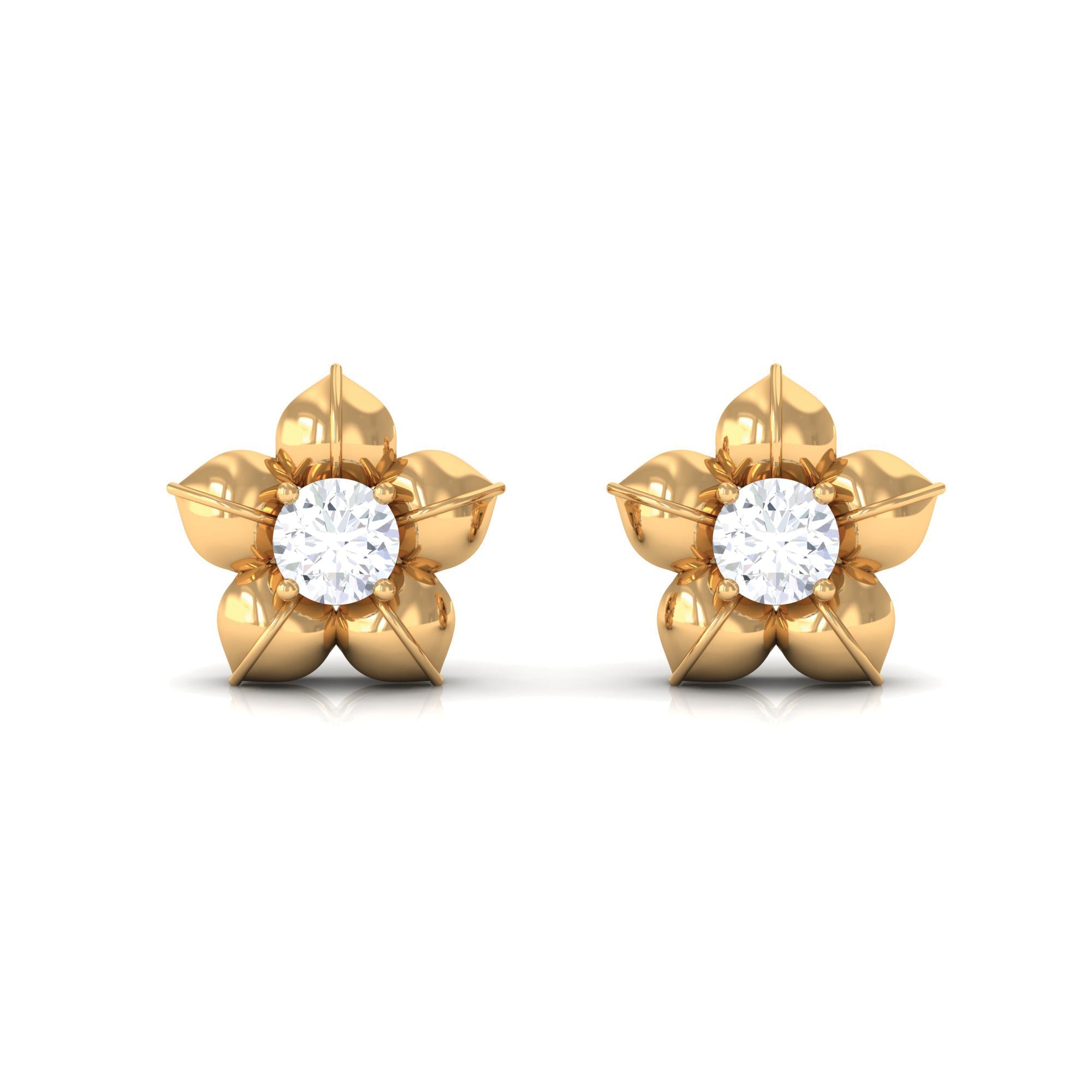 Diamond Flower Petal Stud Earrings in Prong Setting