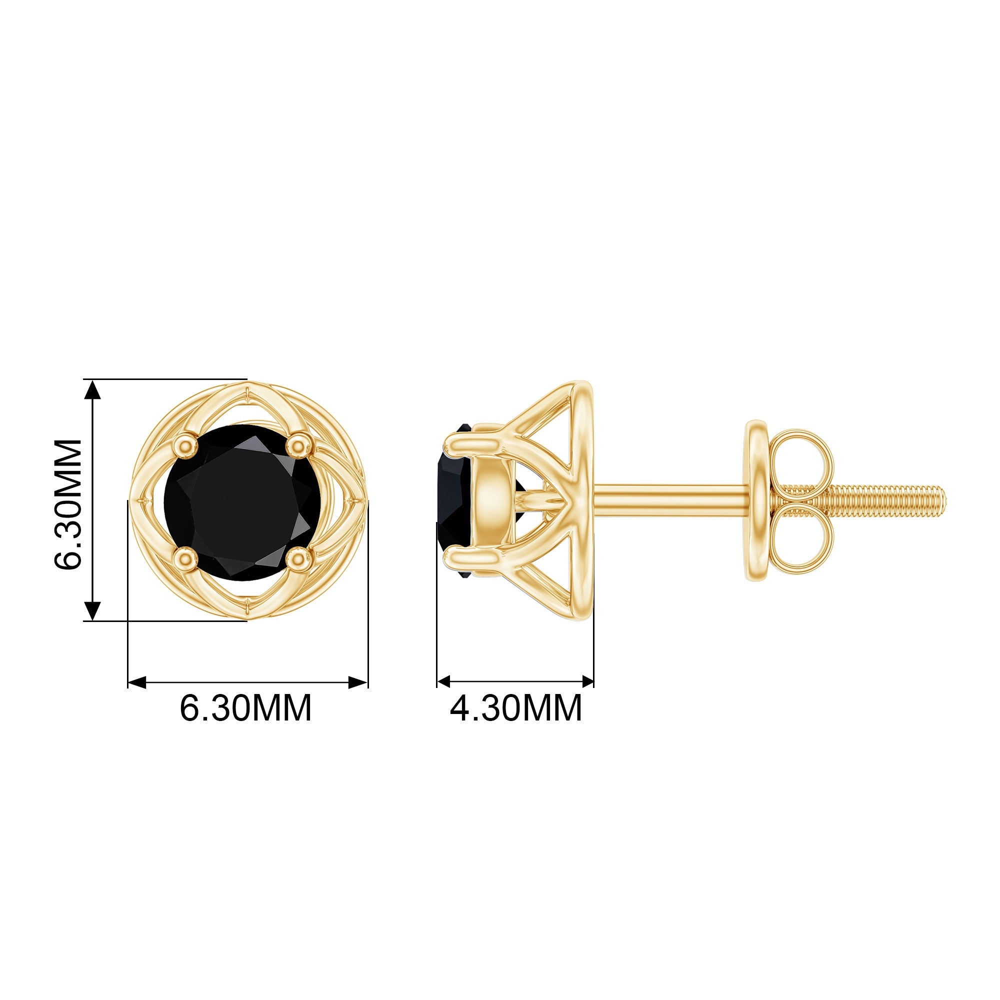 Solitaire Created Black Diamond Flower Stud Earrings