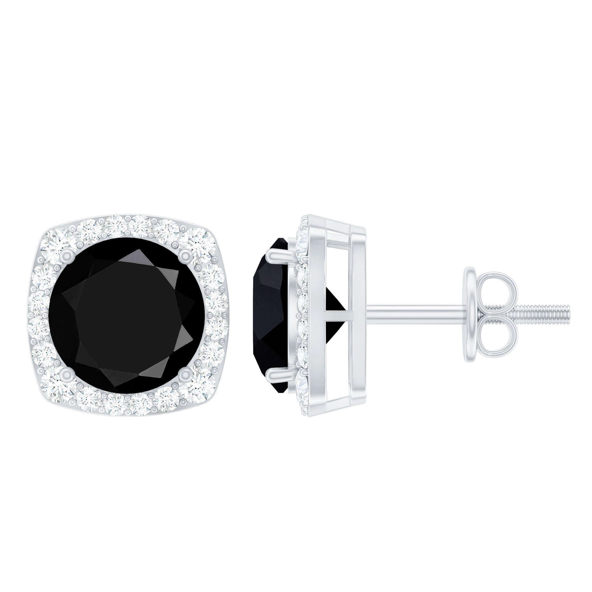 6 MM Black Spinel Stud Earrings with Diamond Halo