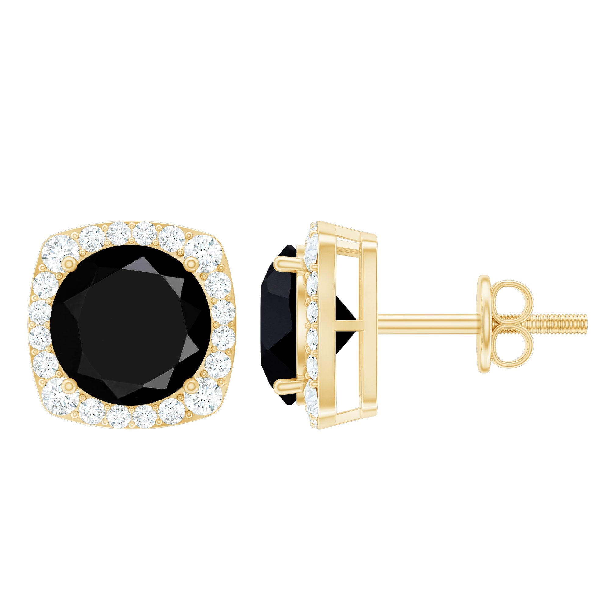 6 MM Black Spinel Stud Earrings with Diamond Halo