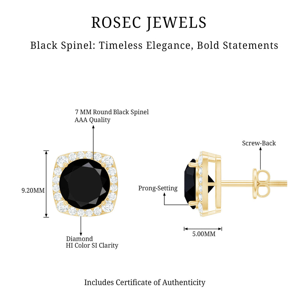 6 MM Black Spinel Stud Earrings with Diamond Halo