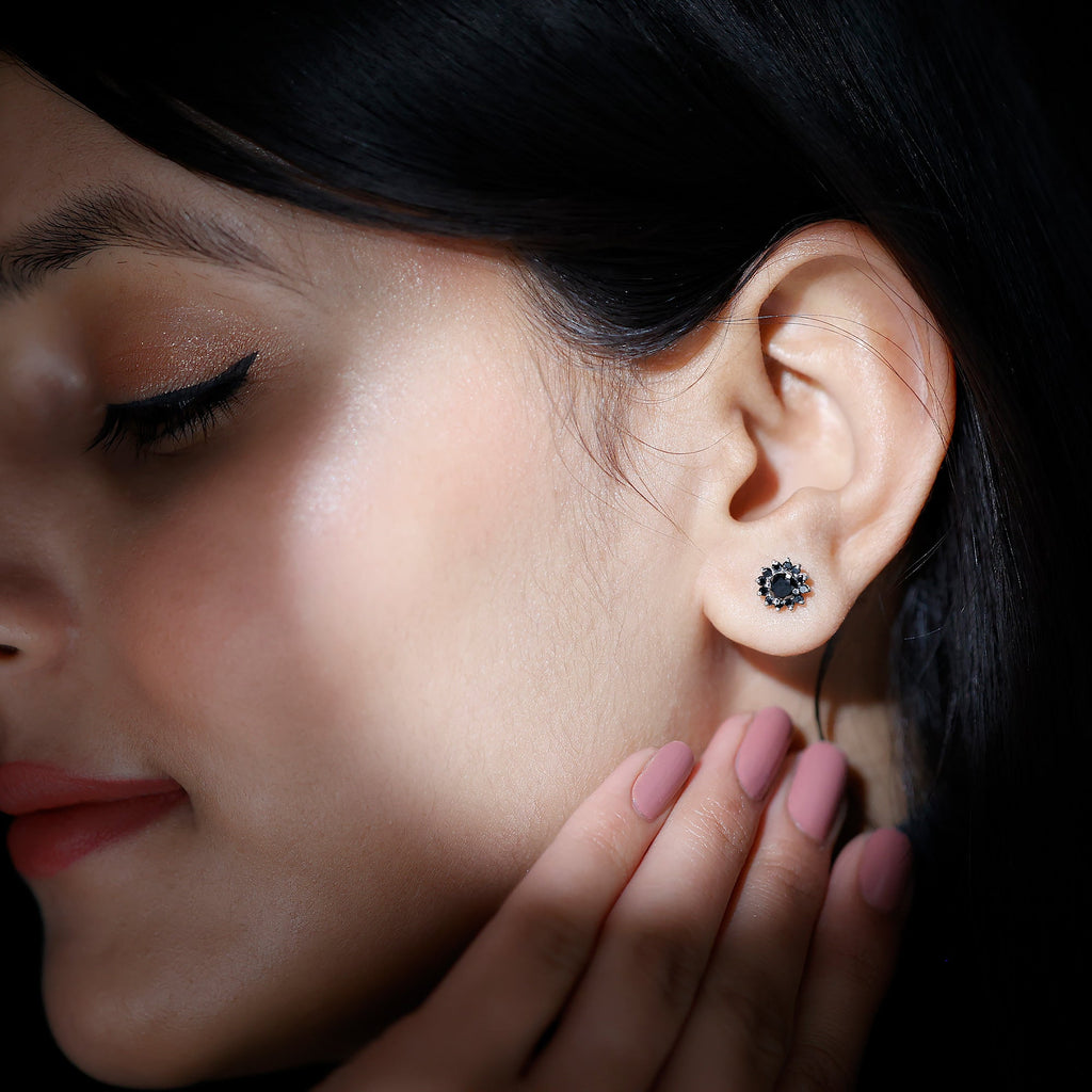 Lab Grown Black Diamond Statement Flower Earrings