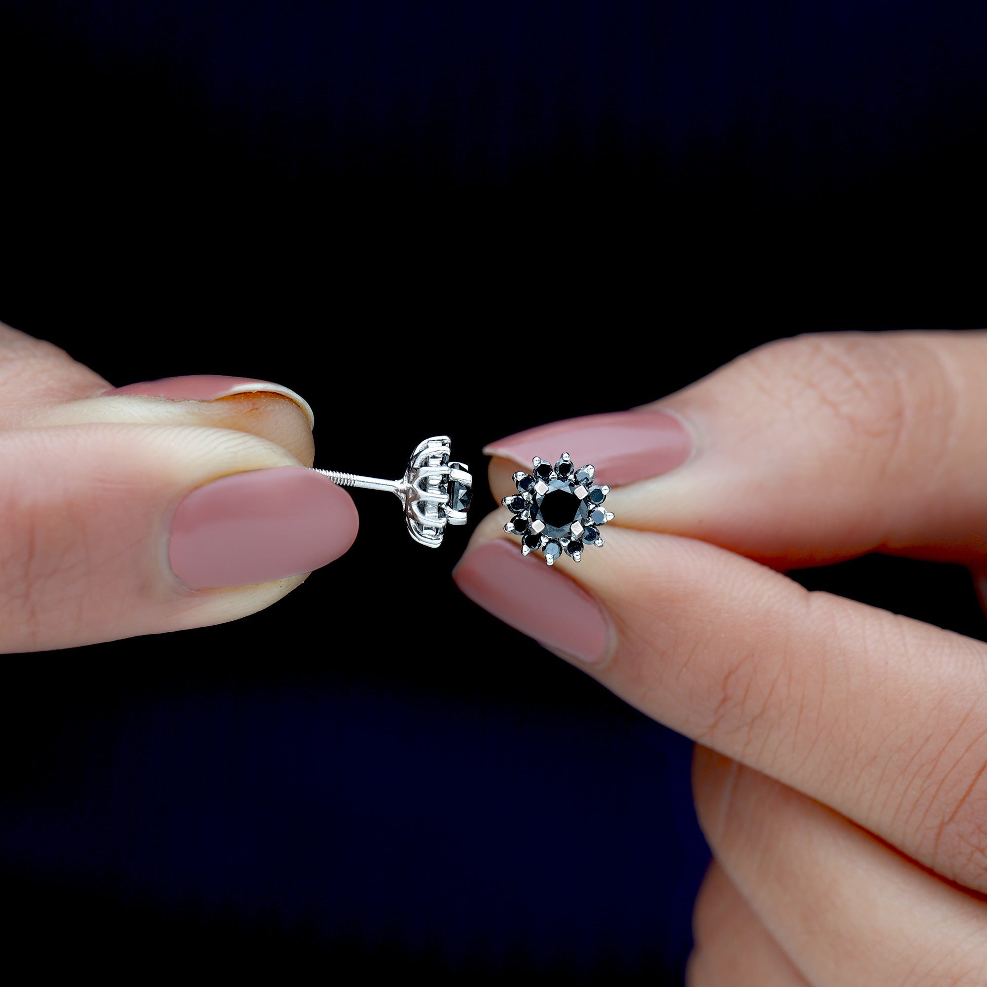Lab Grown Black Diamond Statement Flower Earrings