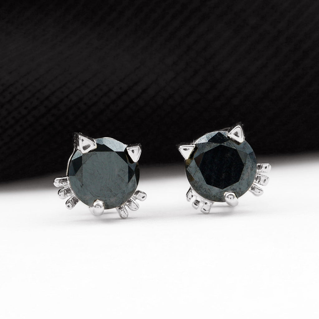 5MM Round Lab Created Black Diamond Cat Stud Earrings