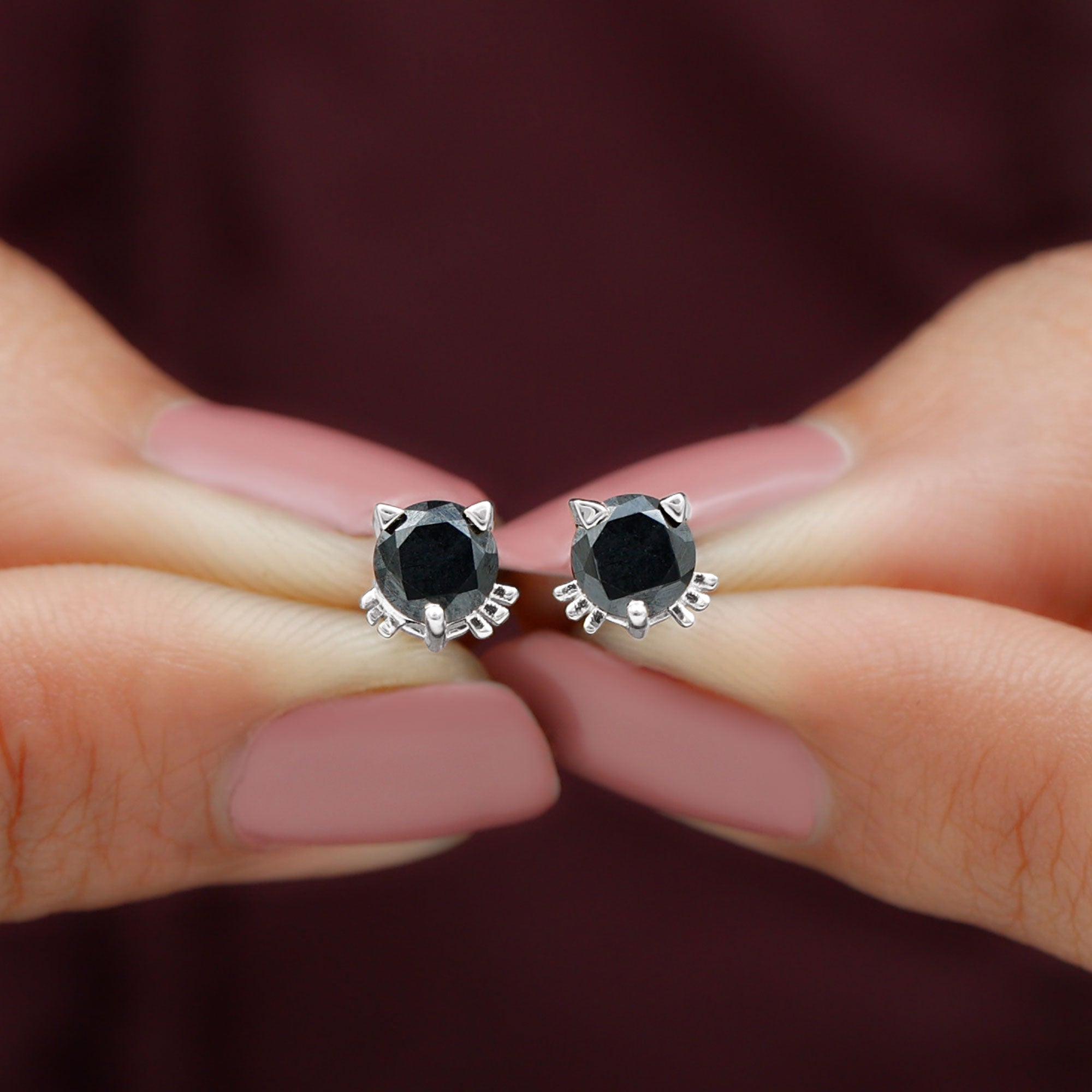 5MM Round Lab Created Black Diamond Cat Stud Earrings