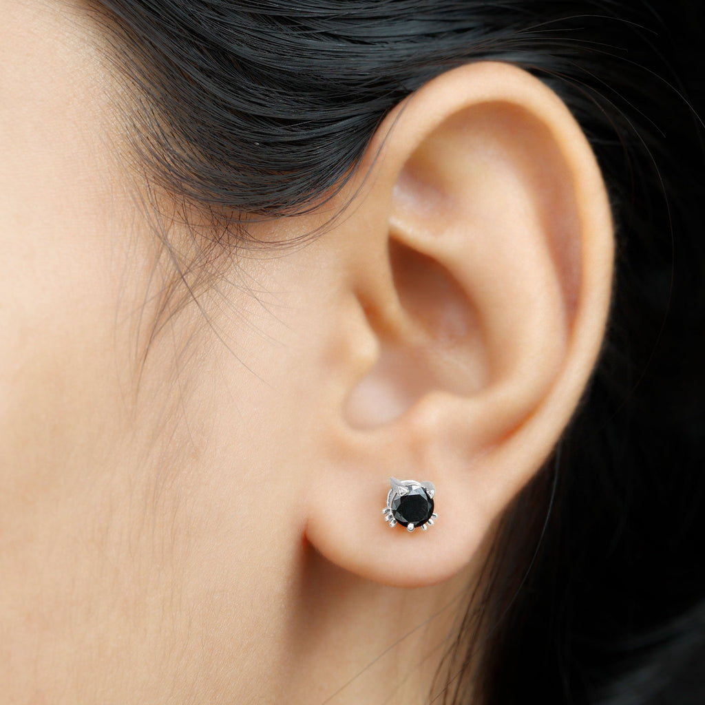 5MM Round Lab Created Black Diamond Cat Stud Earrings
