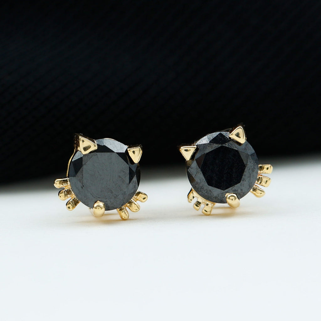 5MM Round Lab Created Black Diamond Cat Stud Earrings