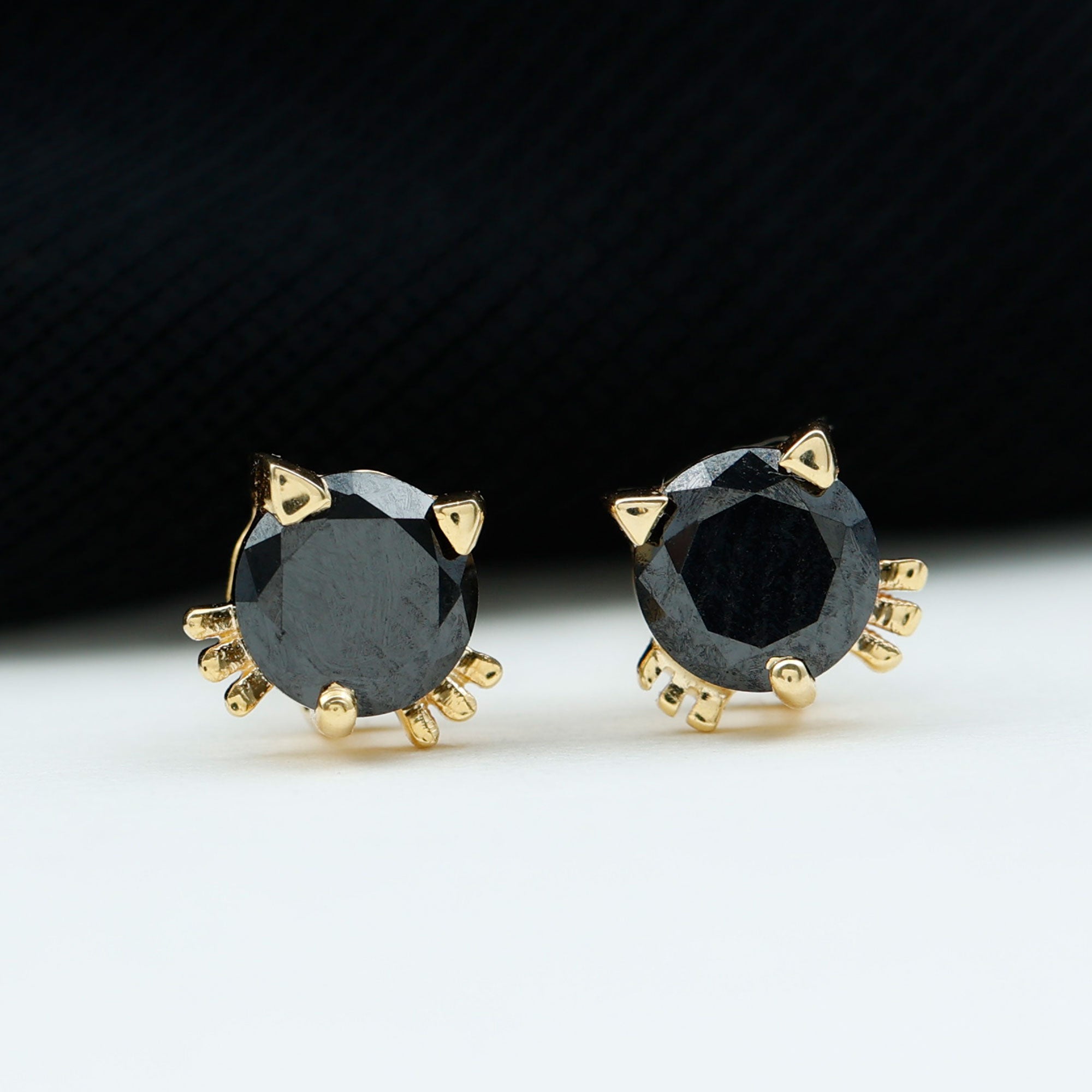 5MM Round Lab Created Black Diamond Cat Stud Earrings