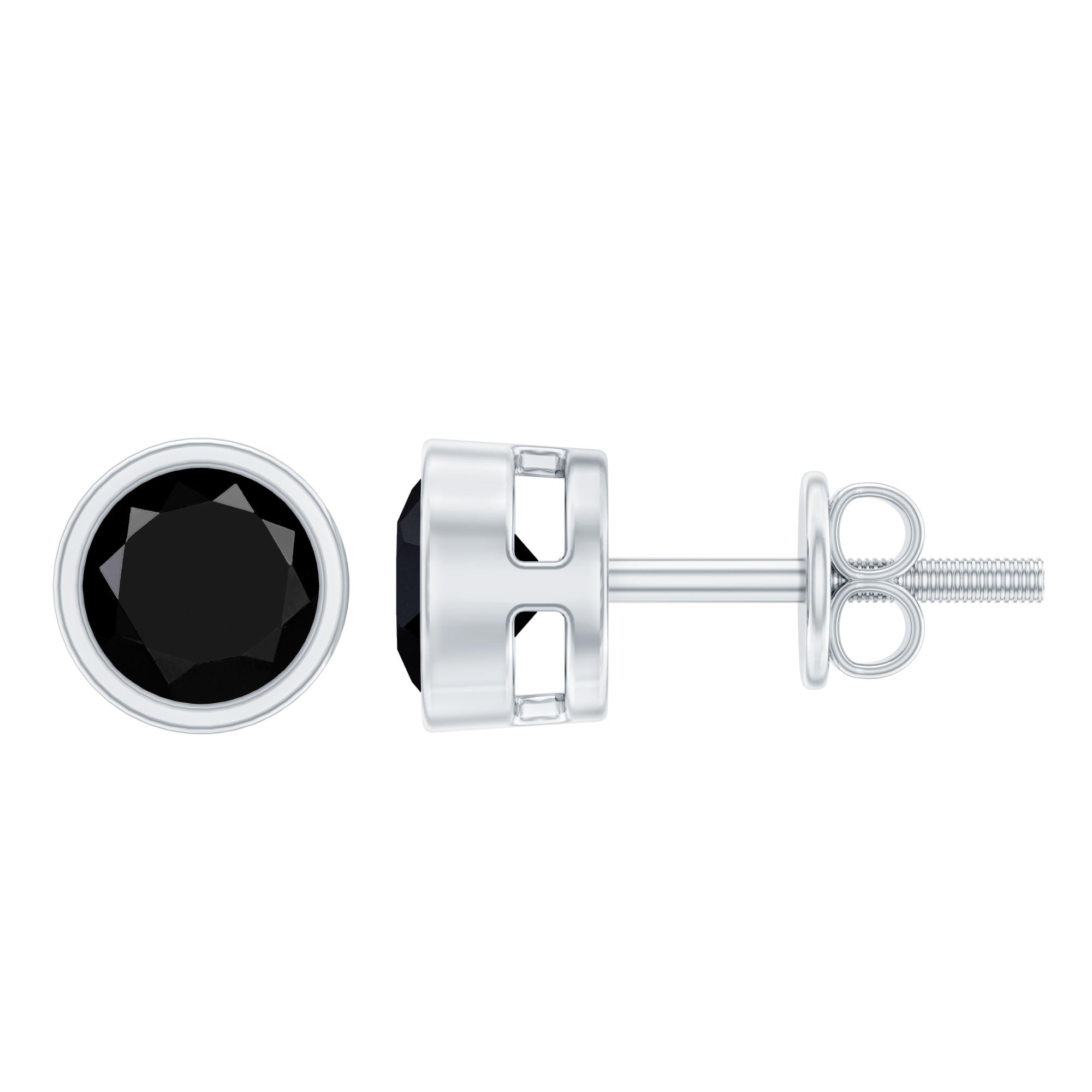 Bezel Set Created Black Diamond Solitaire Stud Earrings