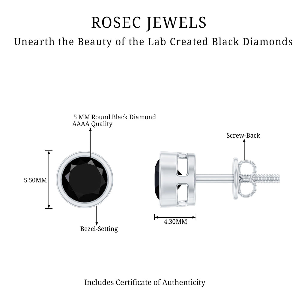 Bezel Set Created Black Diamond Solitaire Stud Earrings
