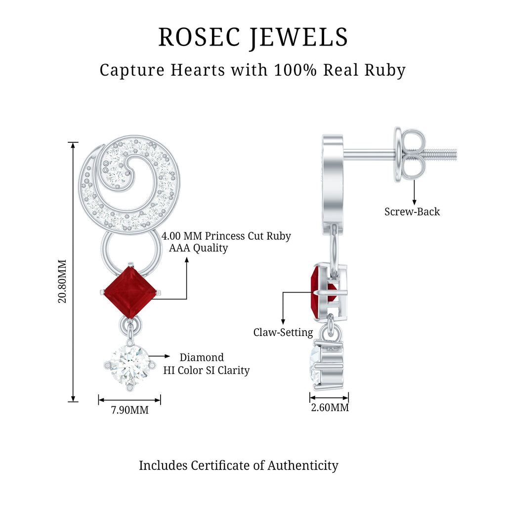 Genuine Ruby and Diamond Bridal Earrings with Certificate