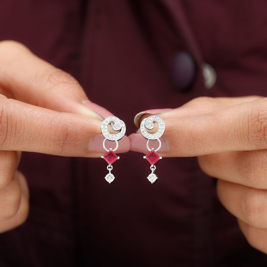 Genuine Ruby and Diamond Bridal Earrings with Certificate