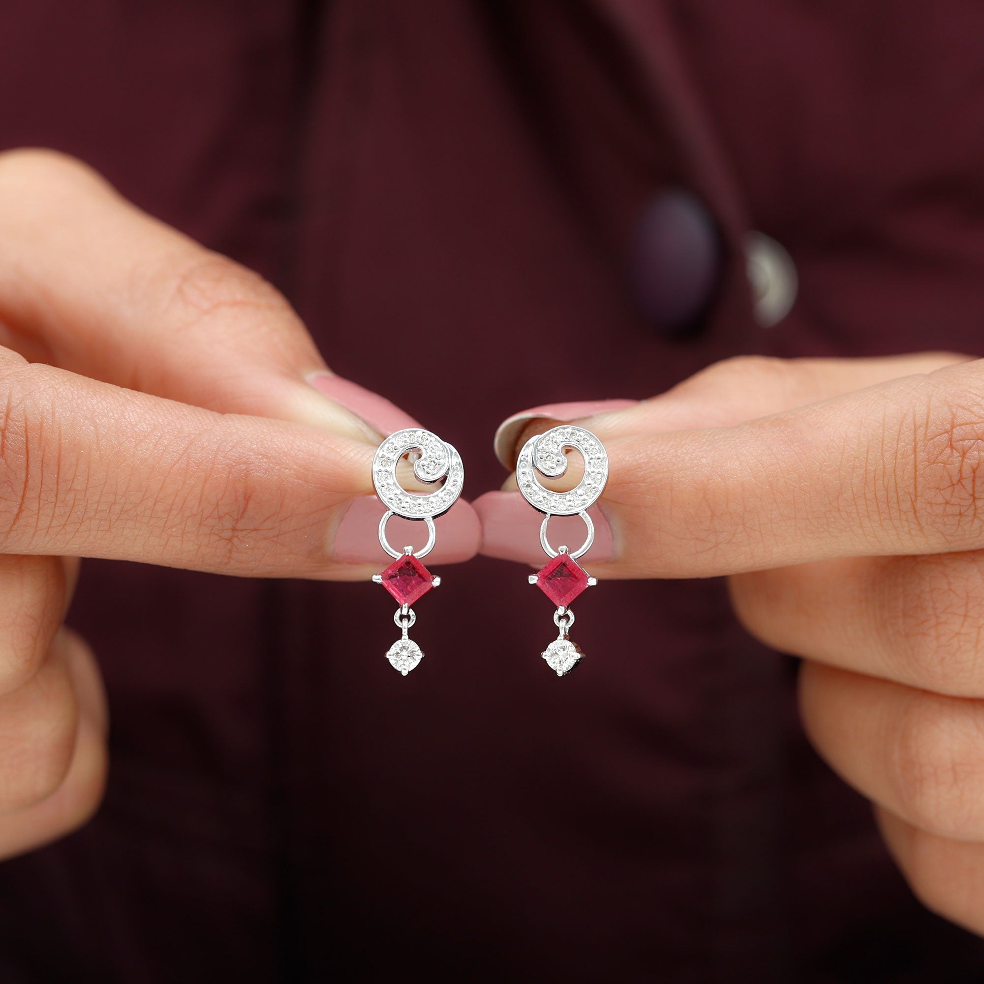 Genuine Ruby and Diamond Bridal Earrings with Certificate