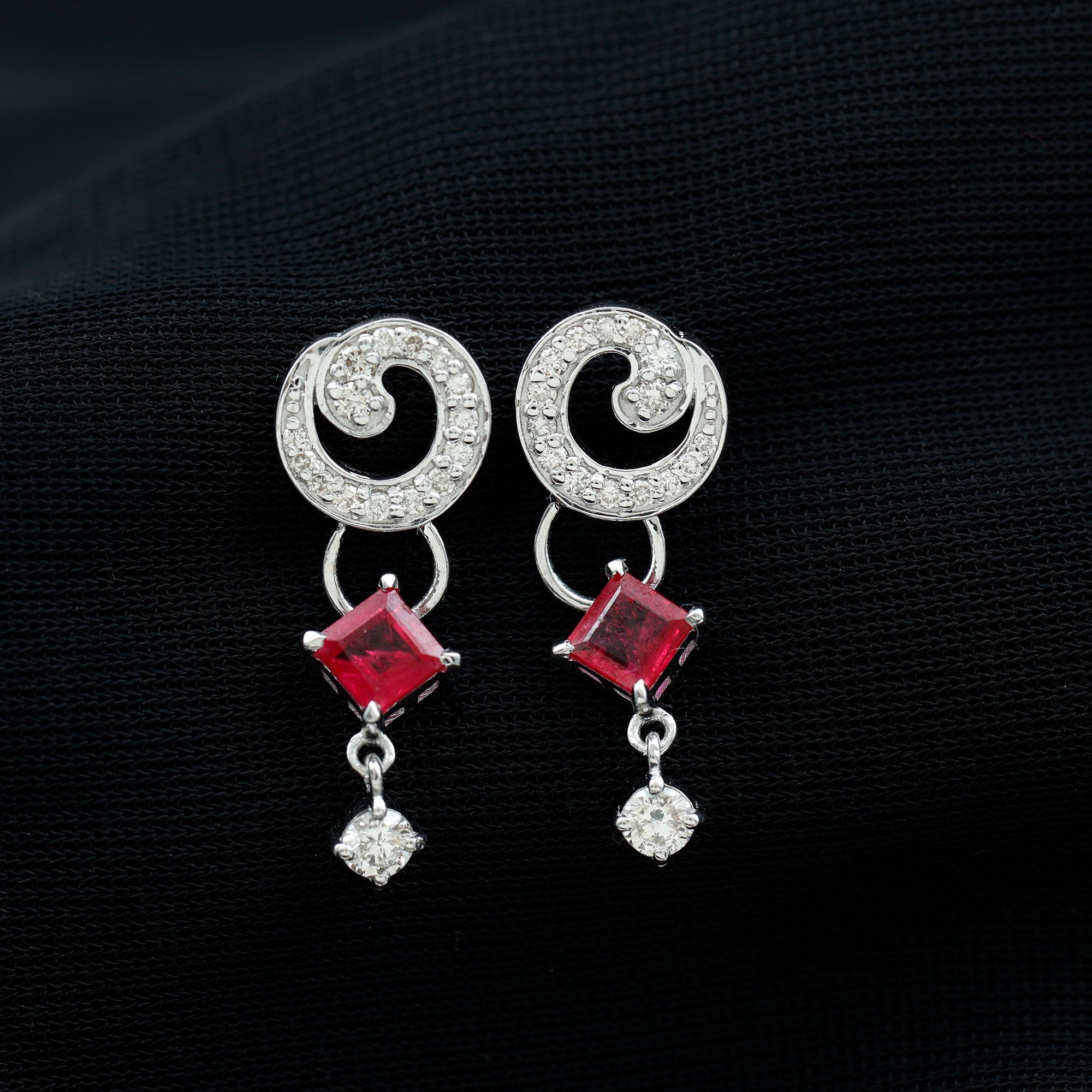 Genuine Ruby and Diamond Bridal Earrings with Certificate