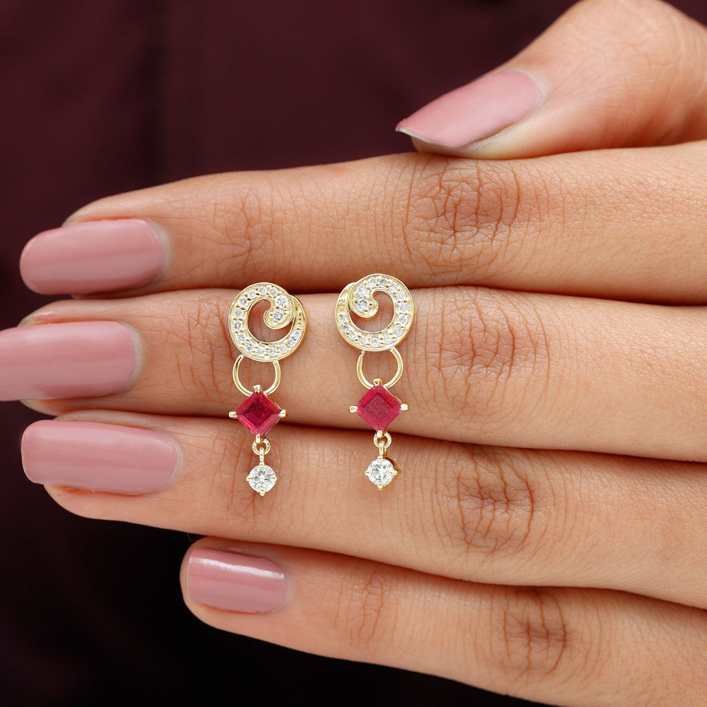 Genuine Ruby and Diamond Bridal Earrings with Certificate