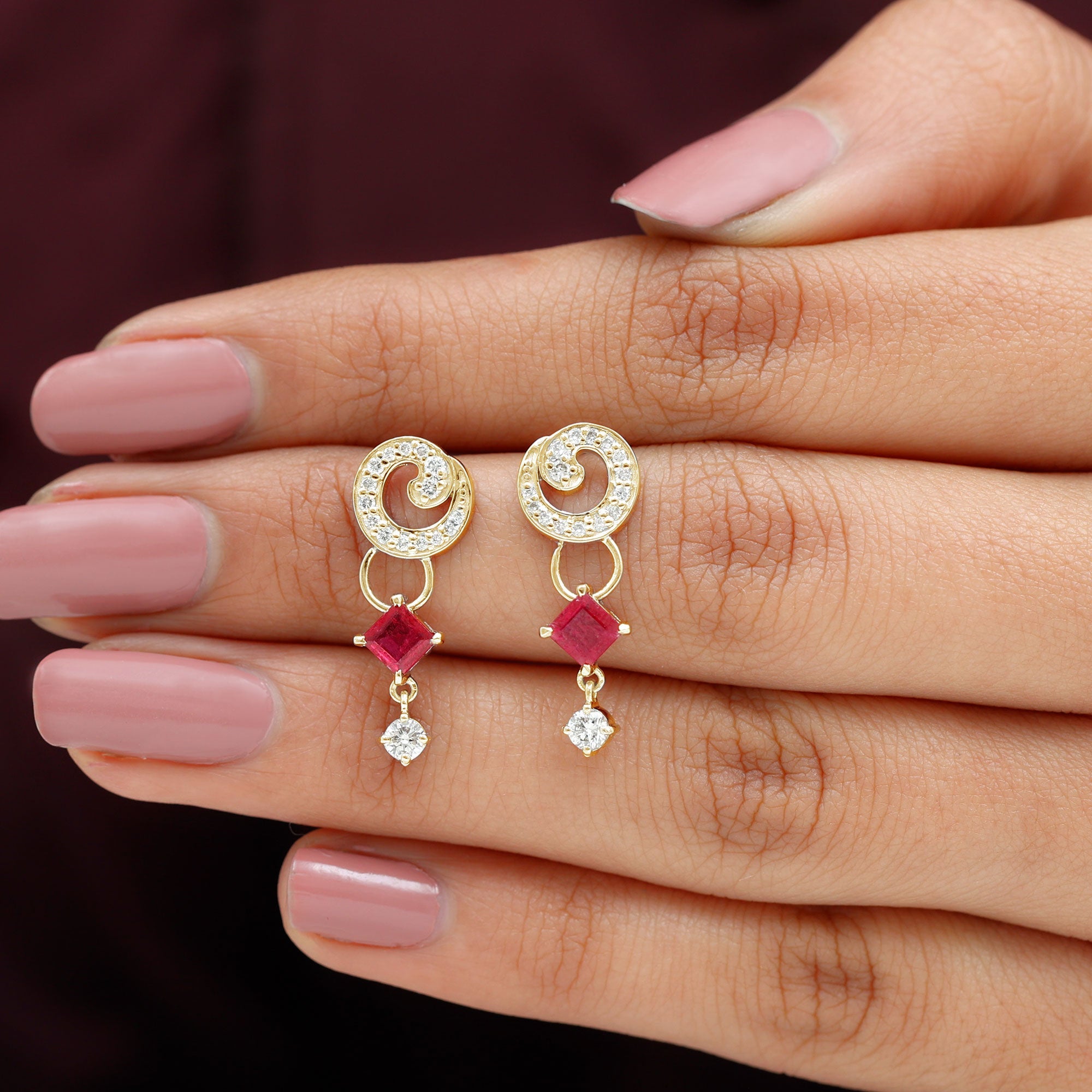 Genuine Ruby and Diamond Bridal Earrings with Certificate