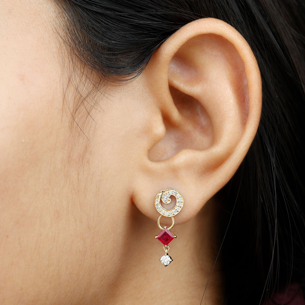 Genuine Ruby and Diamond Bridal Earrings with Certificate