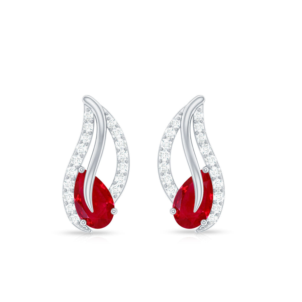 Natural 0.6 Carat Ruby Leaf Earrings with Diamond for Women