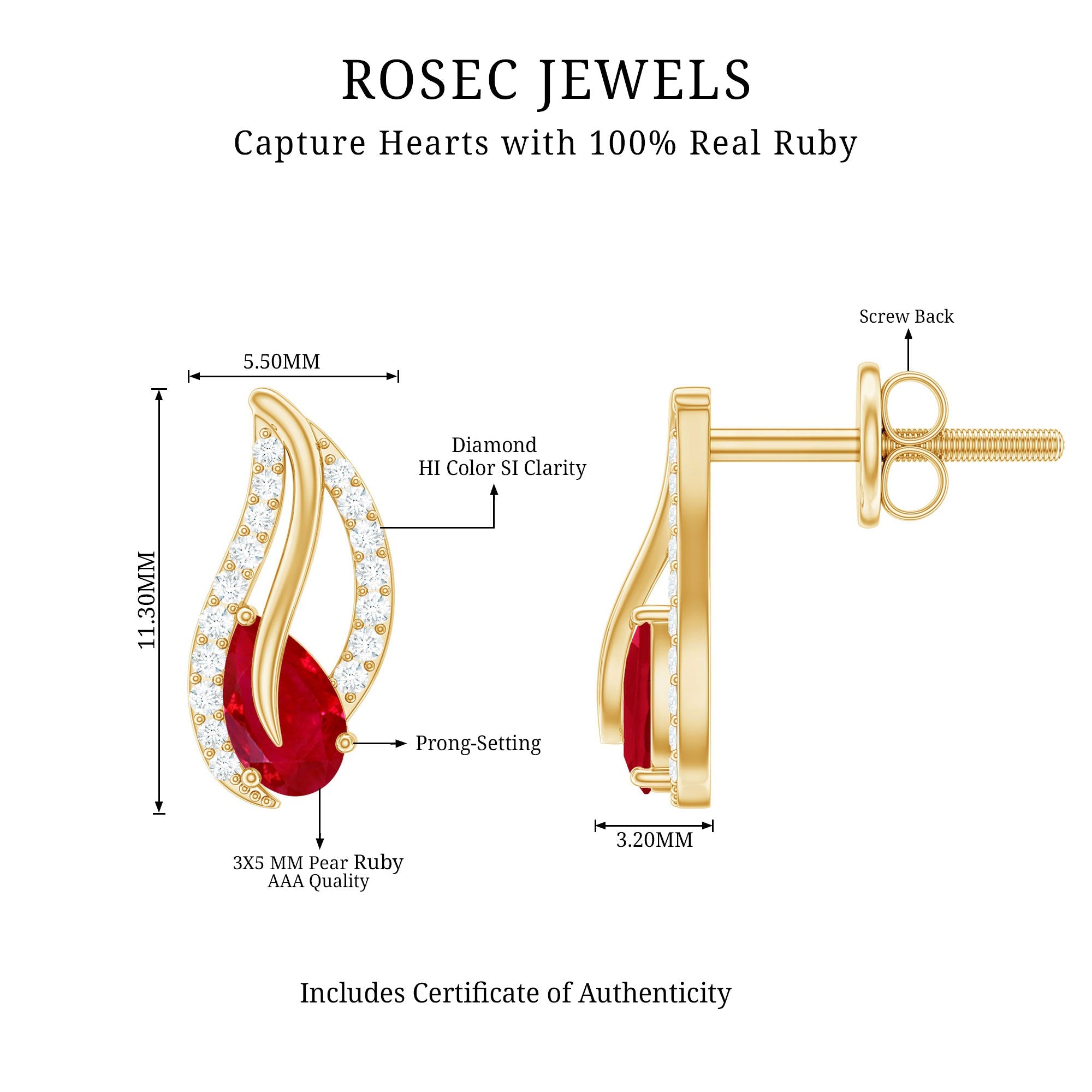 Natural 0.6 Carat Ruby Leaf Earrings with Diamond for Women