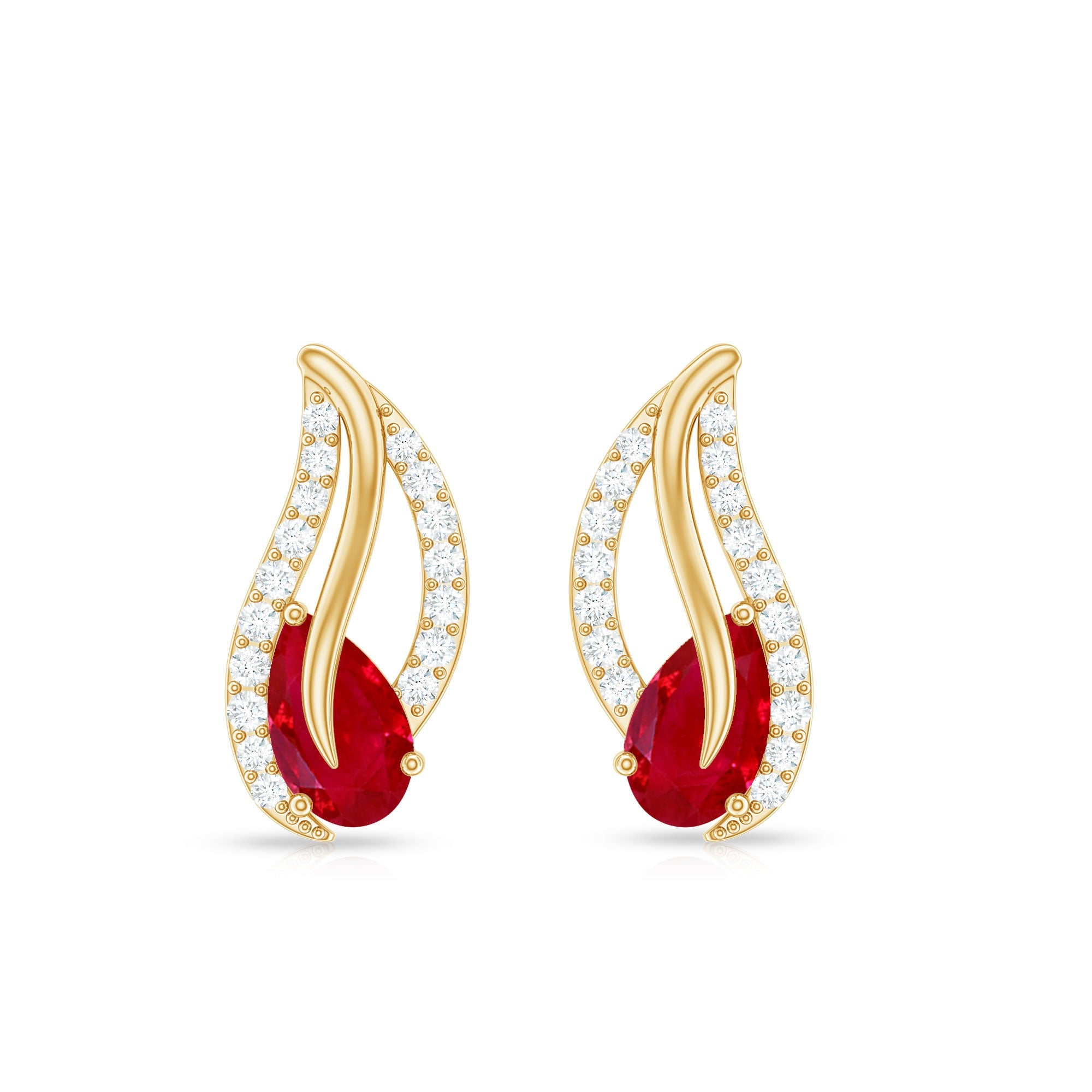 Natural 0.6 Carat Ruby Leaf Earrings with Diamond for Women