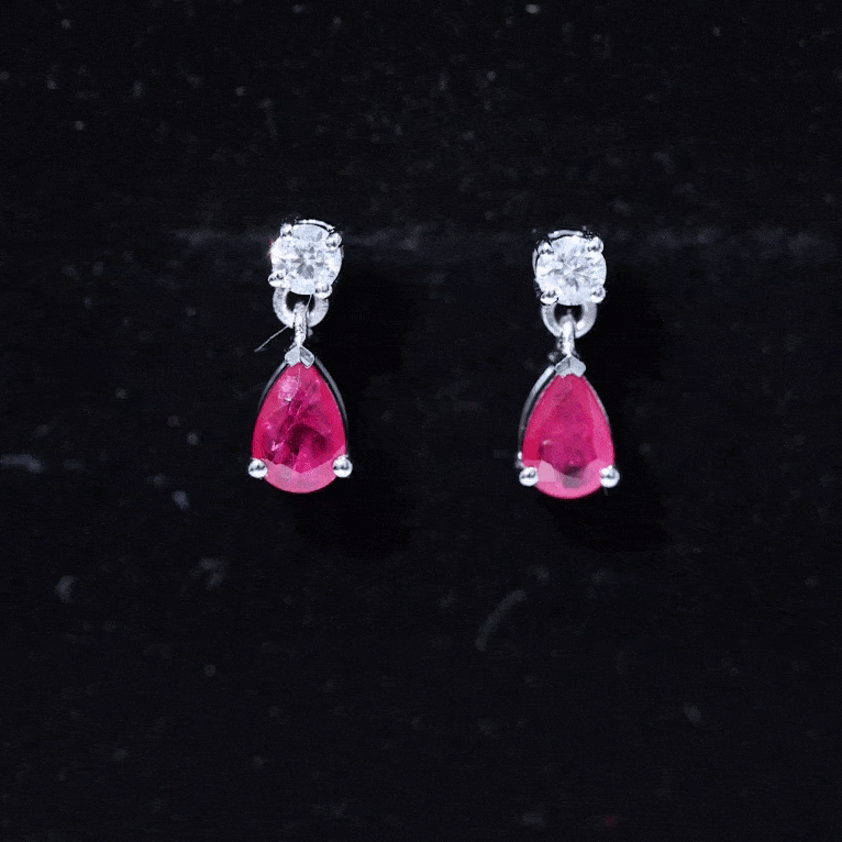 Natural Ruby Teardrop Drop Earrings with Moissanite