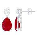 Natural Ruby Teardrop Drop Earrings with Moissanite