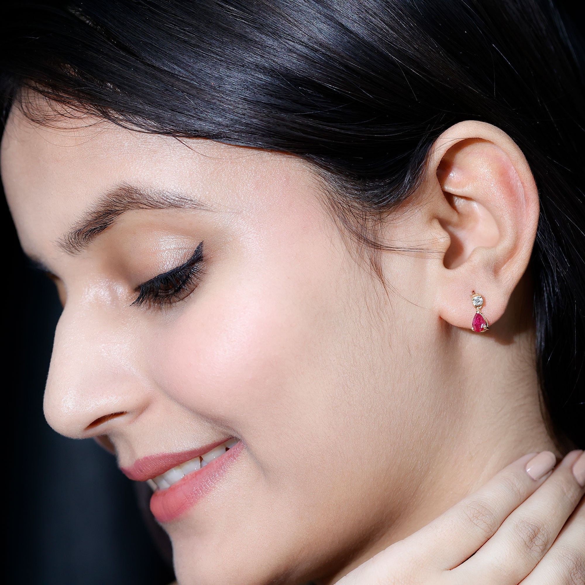 Natural Ruby Teardrop Drop Earrings with Moissanite