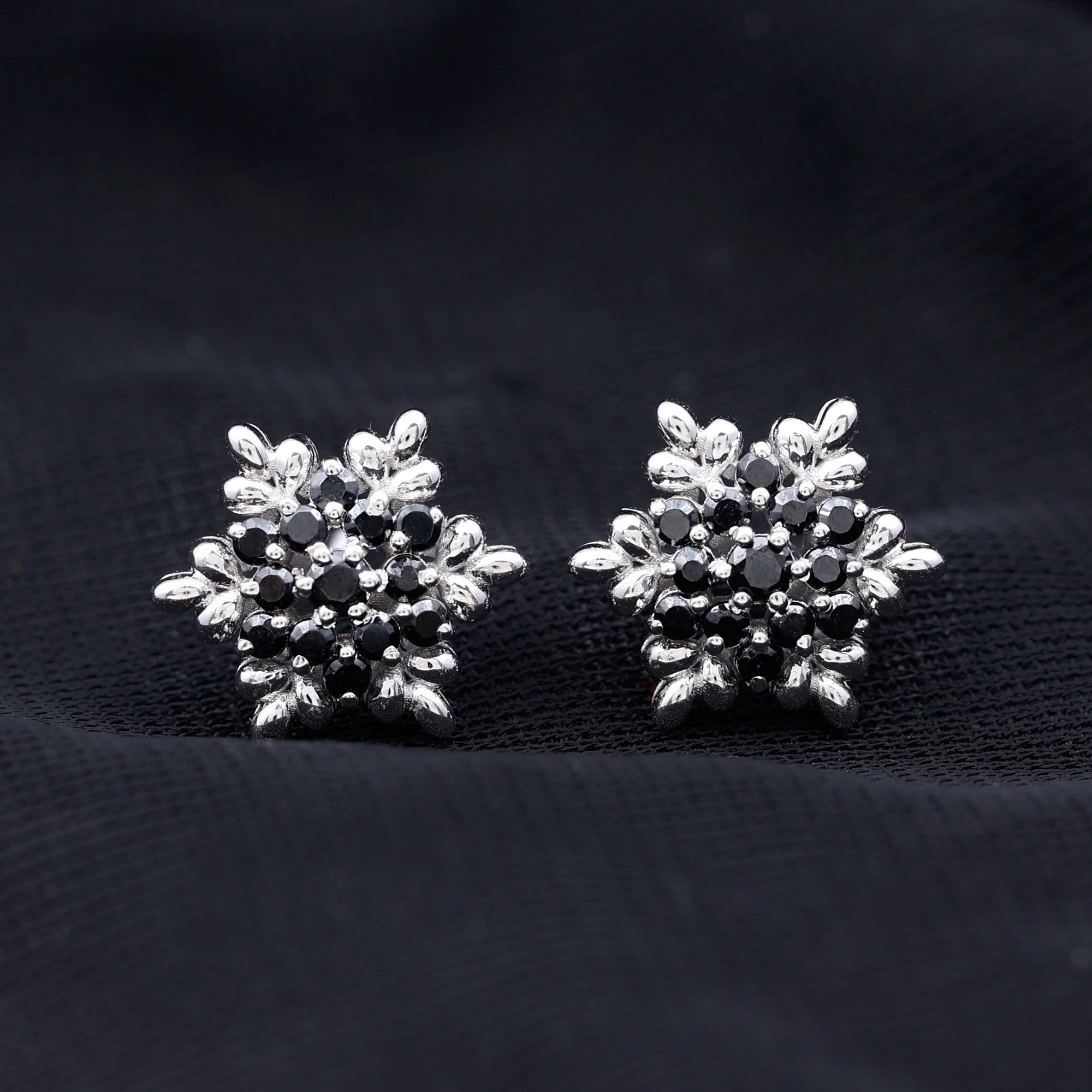 Certified Black Onyx Snowflake Stud Earrings for Women