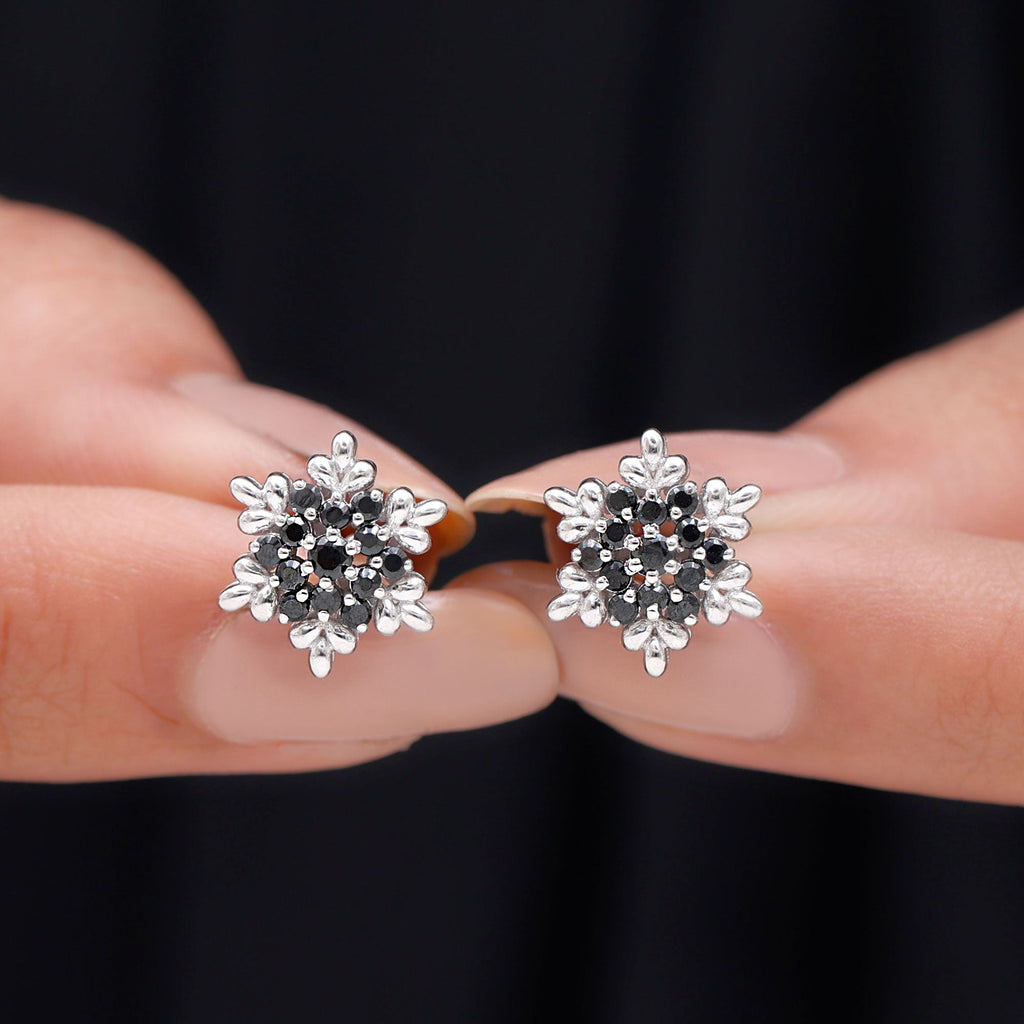 Certified Black Onyx Snowflake Stud Earrings for Women