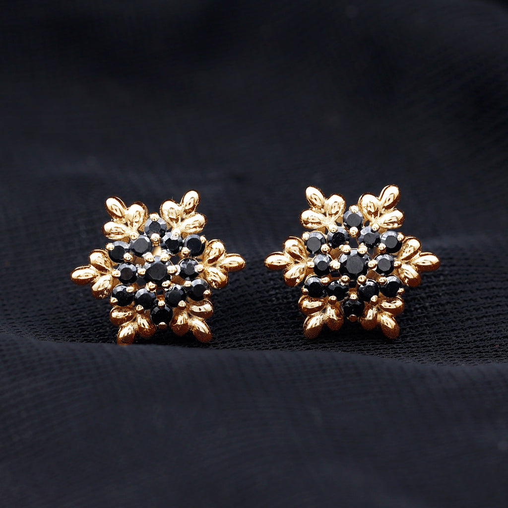 Certified Black Onyx Snowflake Stud Earrings for Women