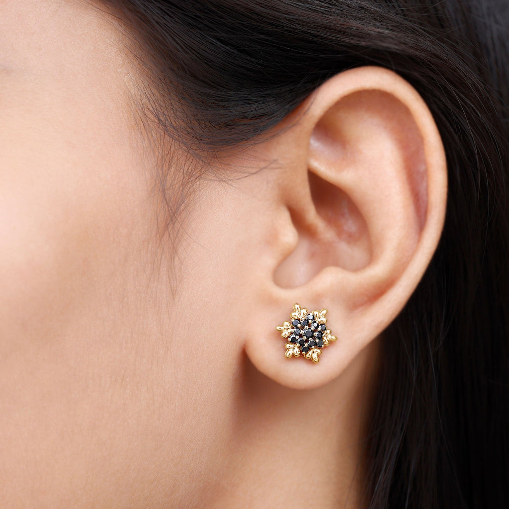 Certified Black Onyx Snowflake Stud Earrings for Women