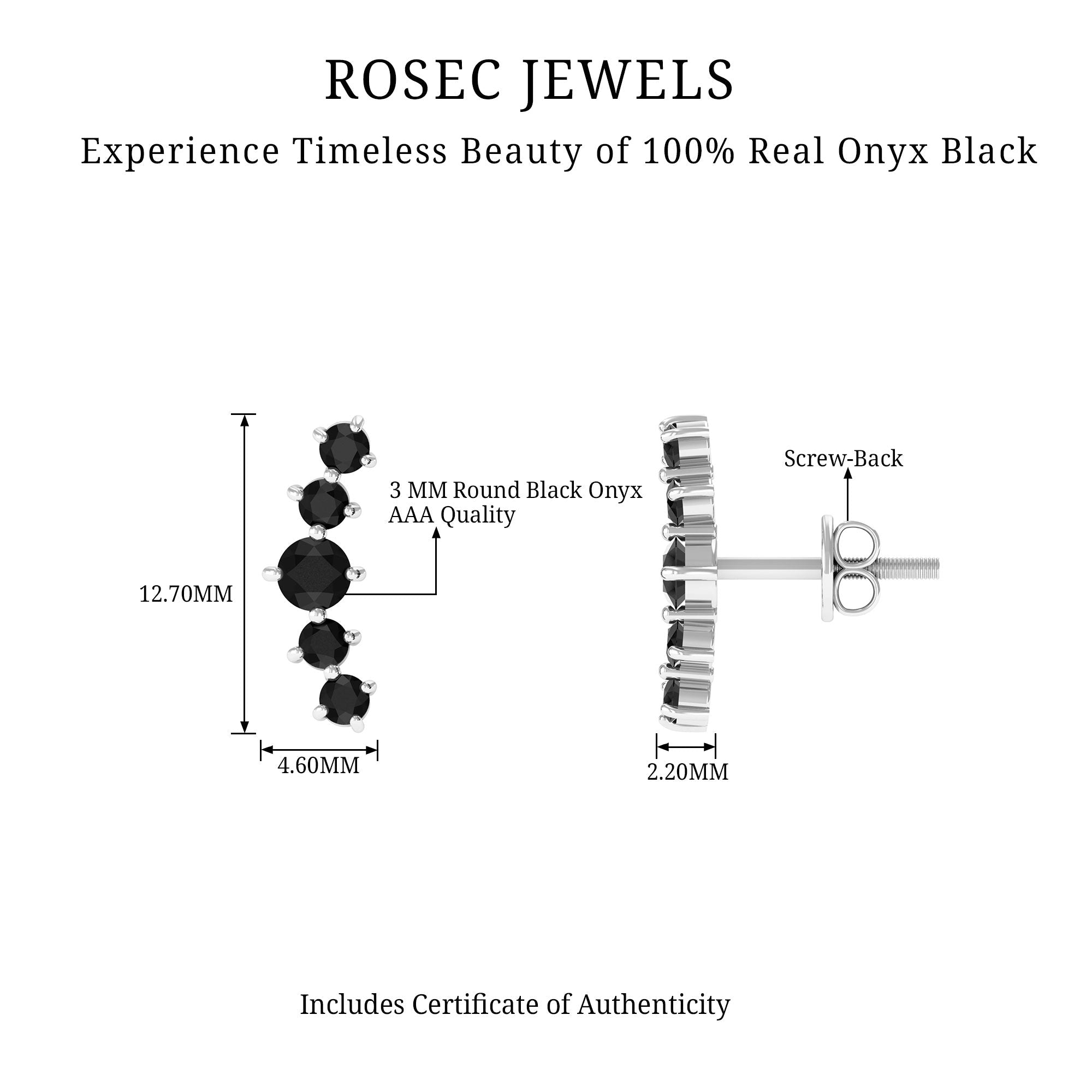 1/2 CT Gold Ear Cuff Earrings with Black Onyx