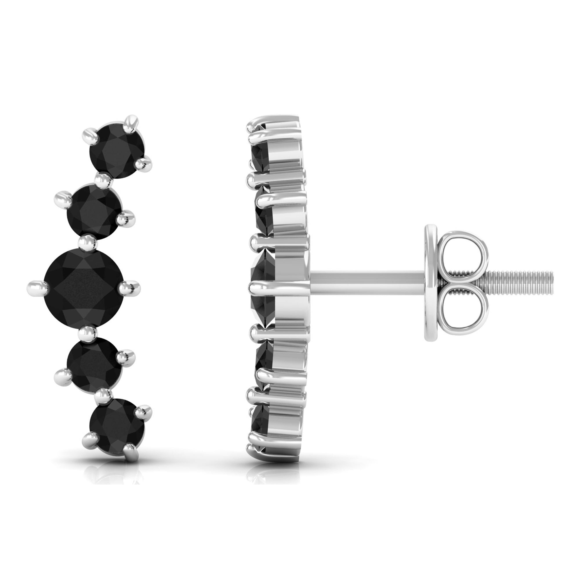 1/2 CT Gold Ear Cuff Earrings with Black Onyx