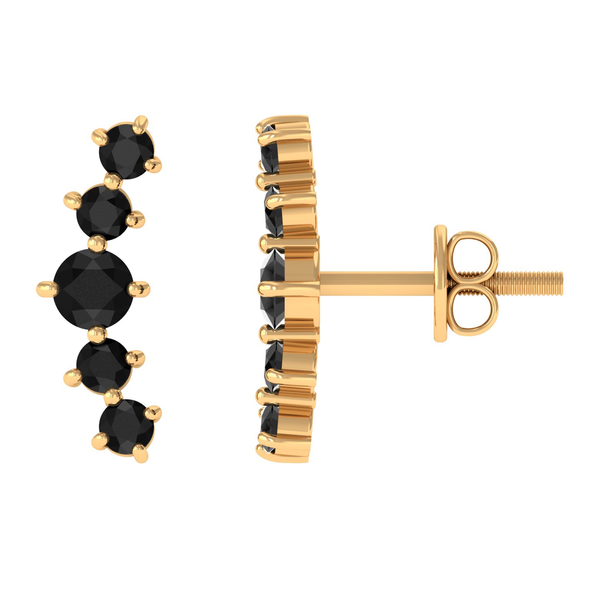 1/2 CT Gold Ear Cuff Earrings with Black Onyx