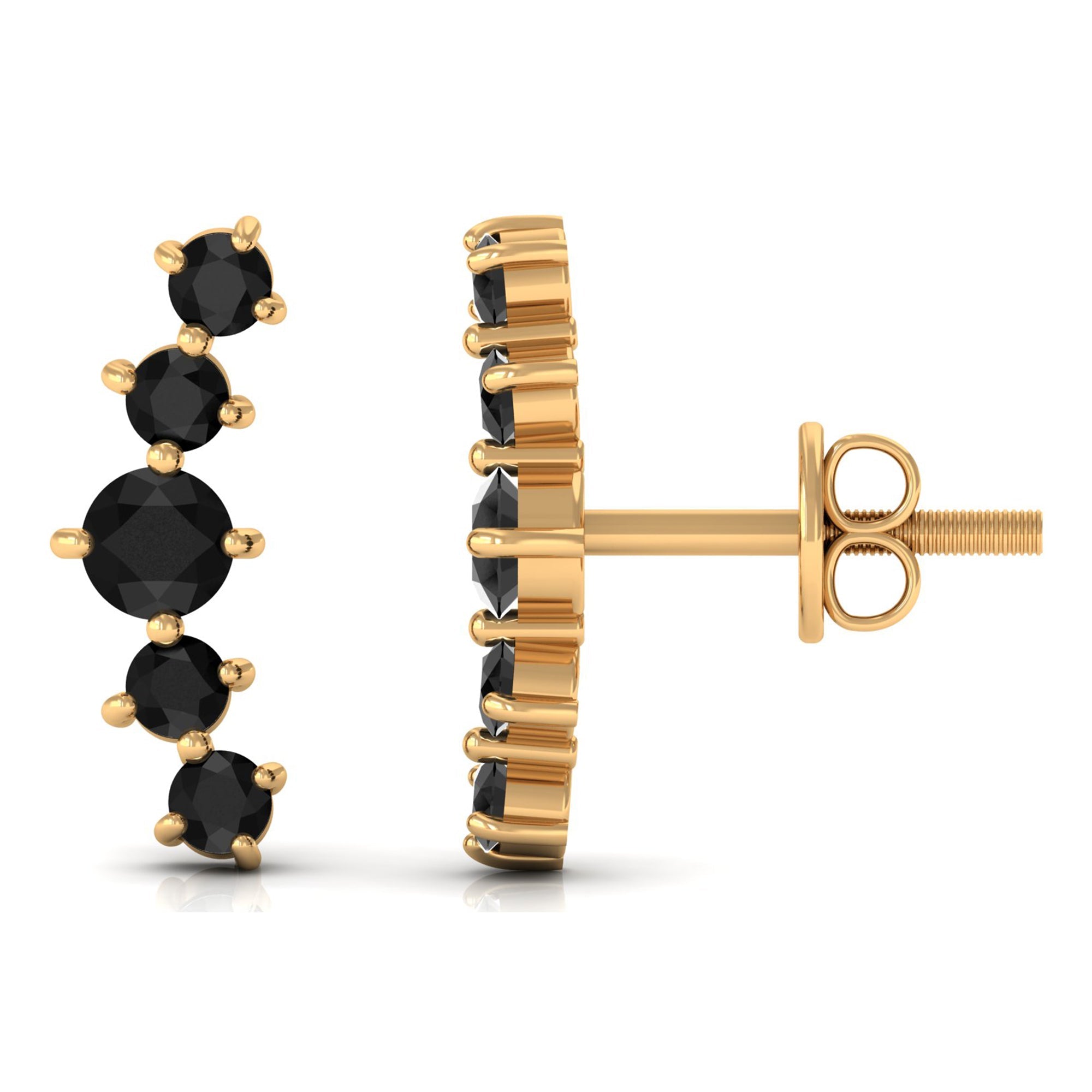 1/2 CT Gold Ear Cuff Earrings with Black Onyx
