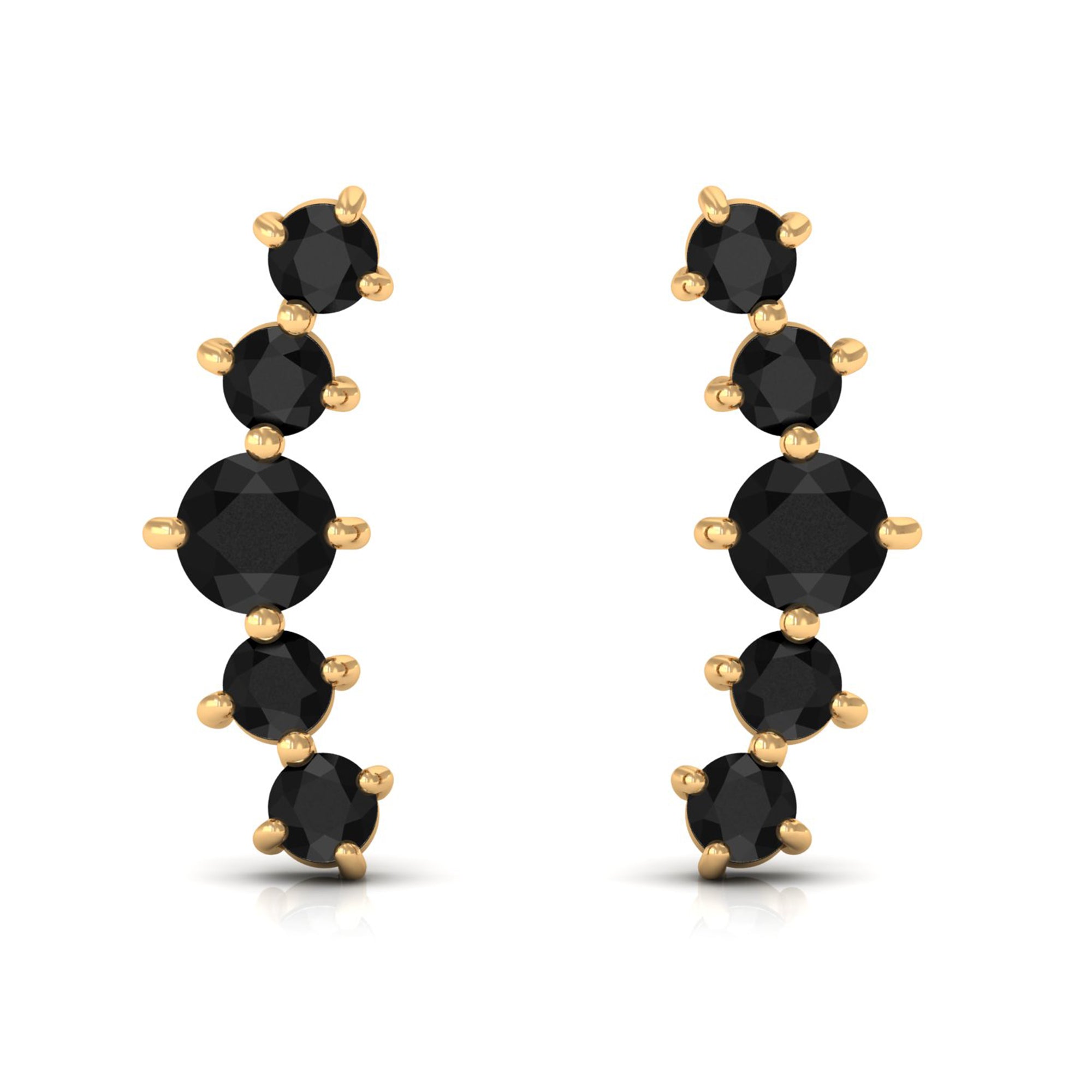 1/2 CT Gold Ear Cuff Earrings with Black Onyx