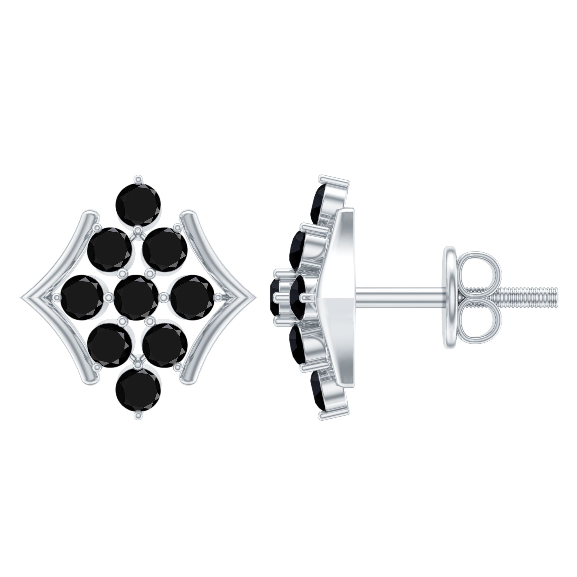 1/2 CT Black Onyx Cluster Stud Earrings