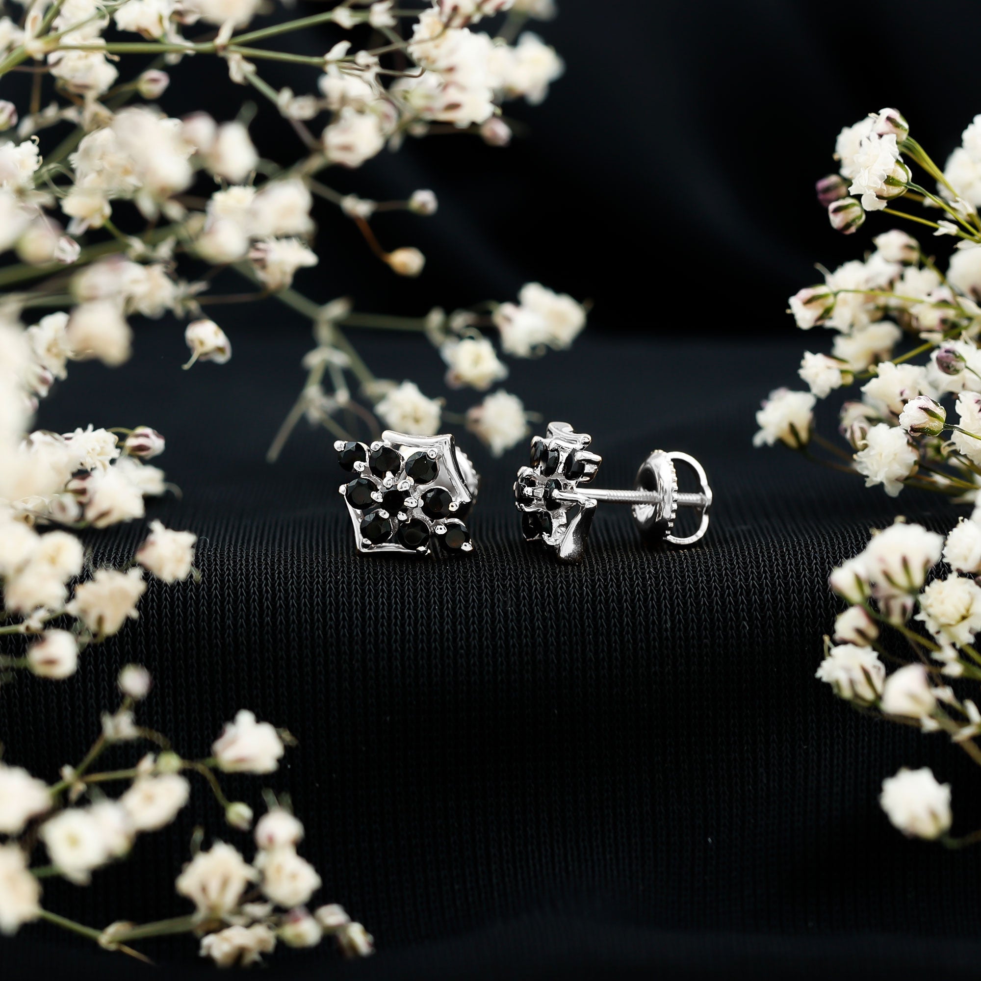 1/2 CT Black Onyx Cluster Stud Earrings