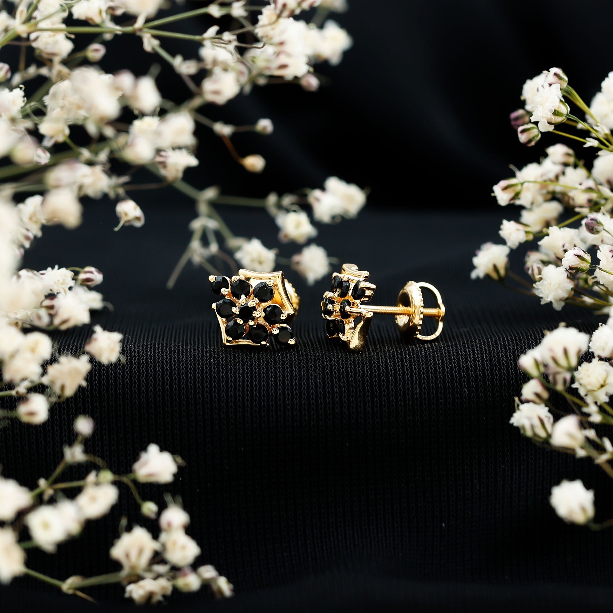 1/2 CT Black Onyx Cluster Stud Earrings