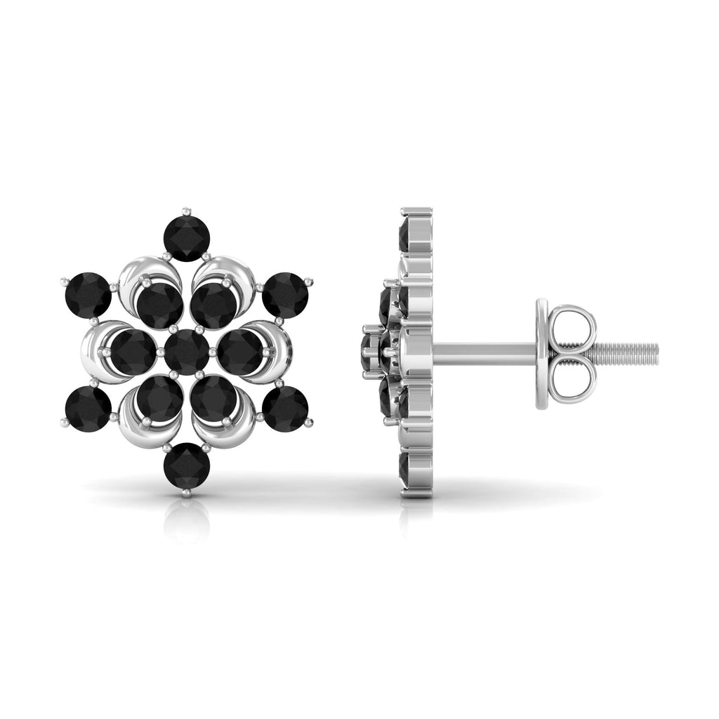 Genuine Black Onyx Statement Flower Stud Earrings