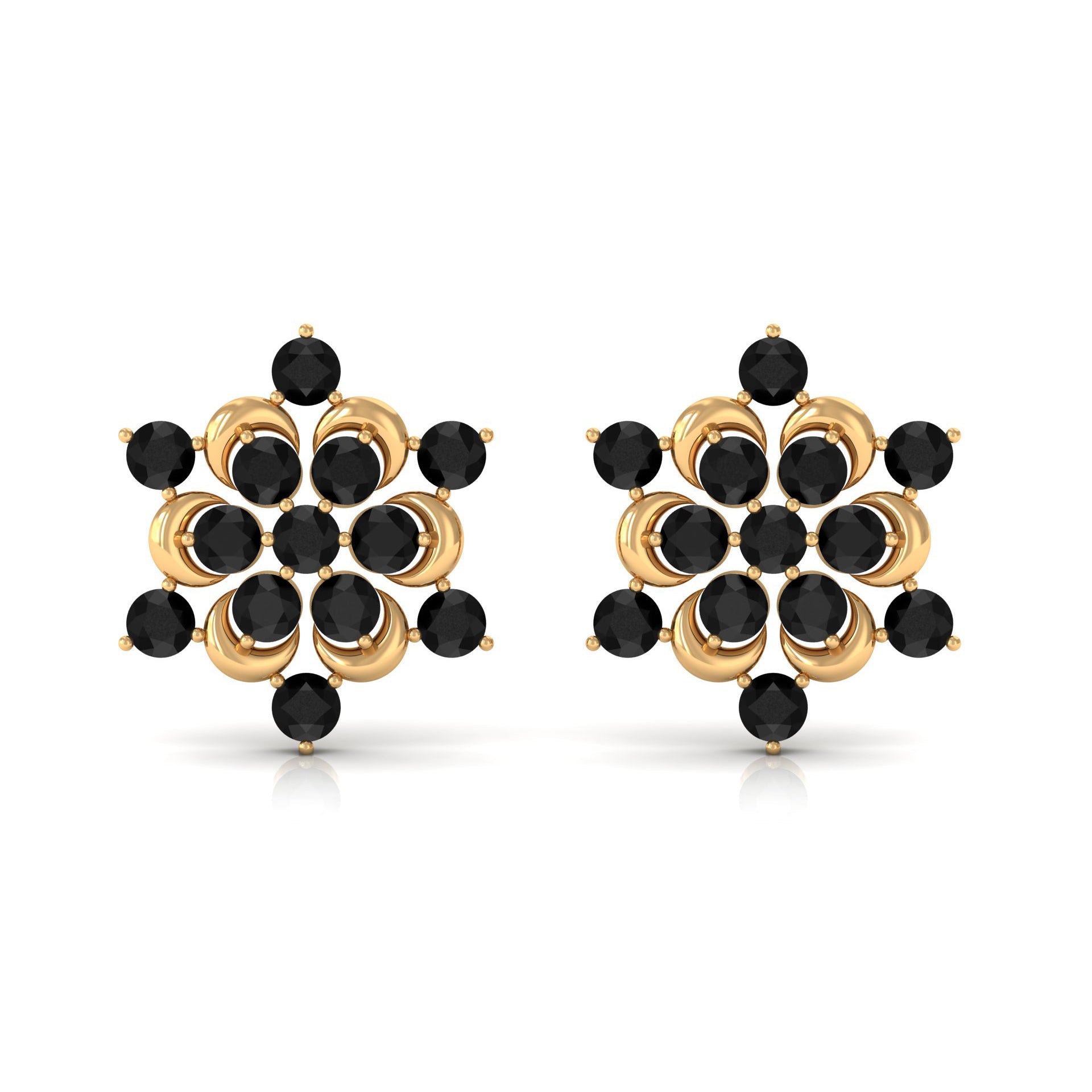 Genuine Black Onyx Statement Flower Stud Earrings